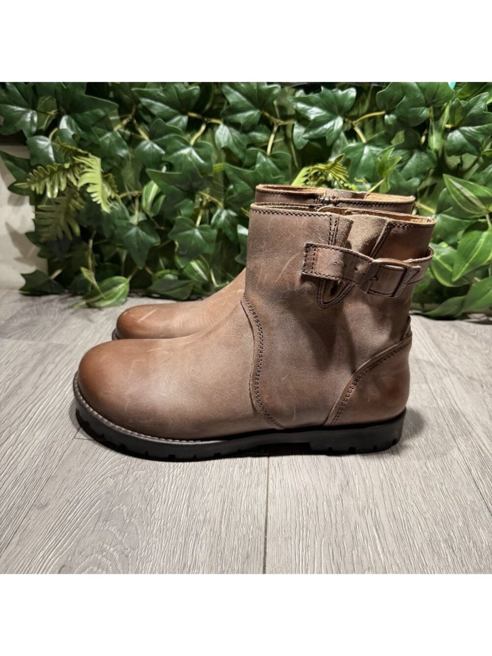 Women’s Birkenstock Stowe Boots Womens Size 40 USA 9 Leather Brown Side Zip